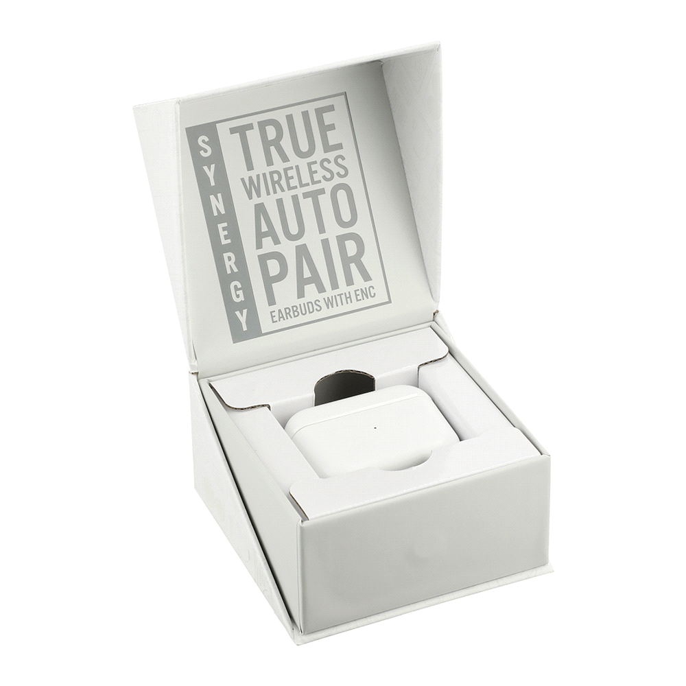 branded Synergy True Wireless Auto Pair Earbuds with ENC, from our range of promotional Earbuds & Headphones
