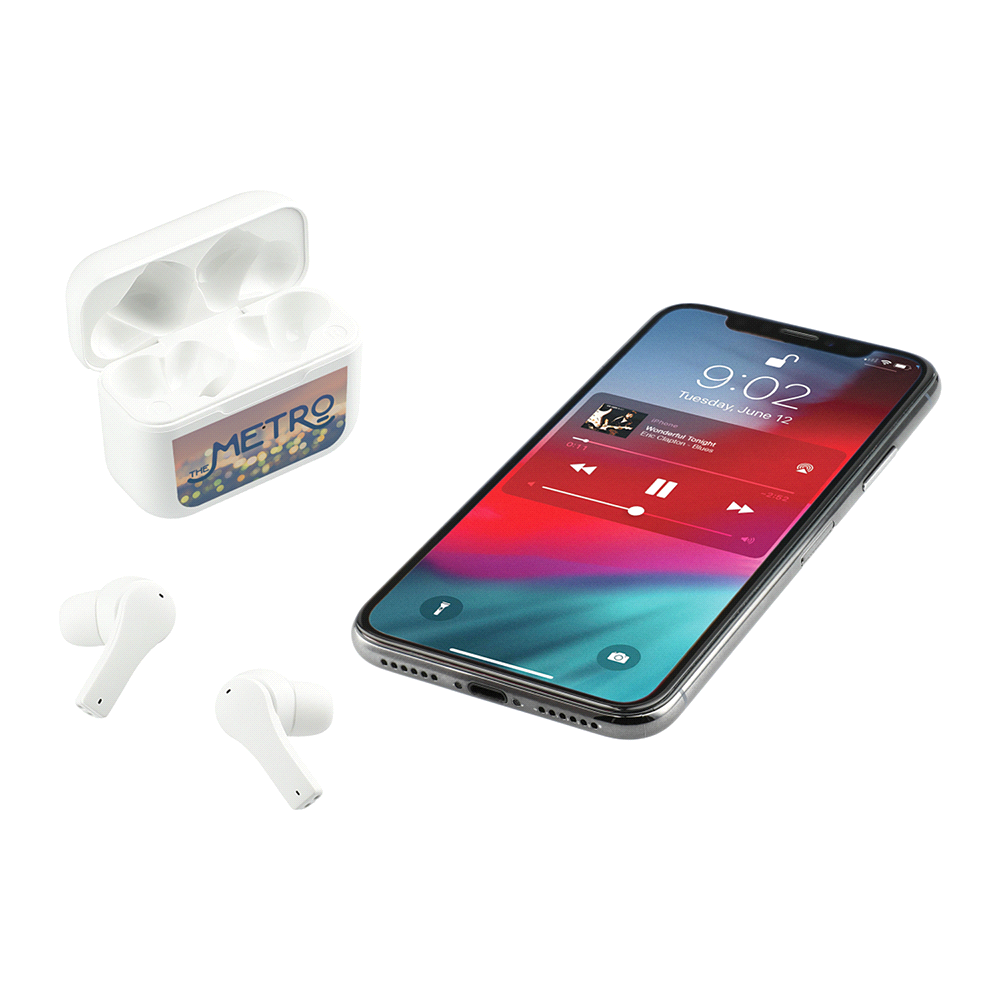 branded Synergy True Wireless Auto Pair Earbuds with ENC, from our range of promotional Earbuds & Headphones