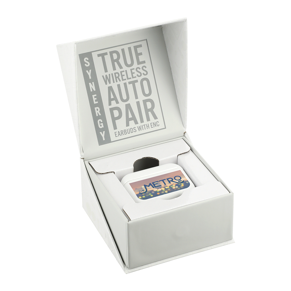 branded Synergy True Wireless Auto Pair Earbuds with ENC, from our range of promotional Earbuds & Headphones