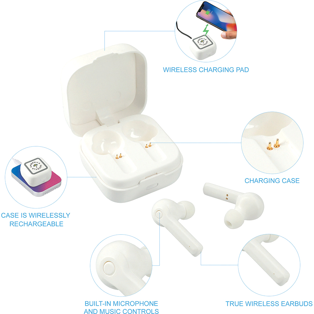 branded TWS Auto Pair Earbuds & Wireless Pad Power Case, from our range of promotional Earbuds & Headphones