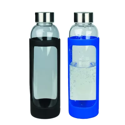 branded Glass Bottle with Silicone Cover 500ml, from our range of promotional Drink Bottles - Glass