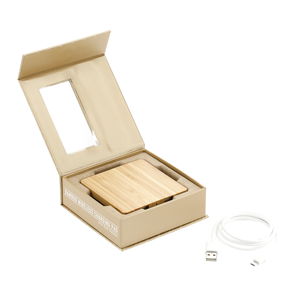 branded FSC Bamboo Wireless Charging Pad with Dual Outputs, from our range of promotional Phone & Tablet Chargers