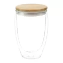 branded Easton Glass Cup with Bamboo lid 355ml, from our range of promotional Reusable Coffee Cups - Glass