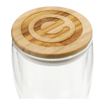 branded Easton Glass Cup with Bamboo lid 355ml, from our range of promotional Reusable Coffee Cups - Glass