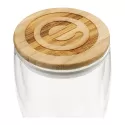branded Easton Glass Cup with Bamboo lid 355ml, from our range of promotional Reusable Coffee Cups - Glass