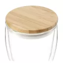 branded Easton Glass Cup with Bamboo lid 355ml, from our range of promotional Reusable Coffee Cups - Glass