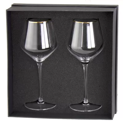 branded Gold Rim Wine Glass Set 400ml, from our range of promotional Glassware Gift Sets