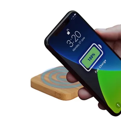 branded Riley Magnetic Bamboo Charger, from our range of promotional Phone & Tablet Chargers