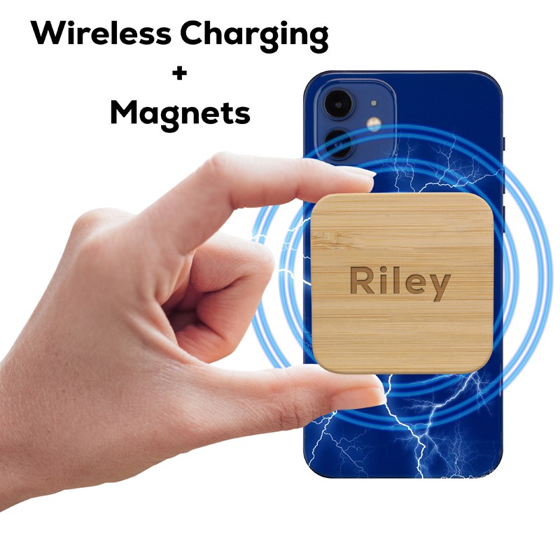 branded Riley Magnetic Bamboo Charger, from our range of promotional Phone & Tablet Chargers