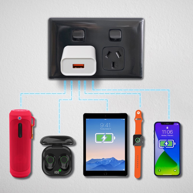 branded Timms Fast USB Wall Charger (QC3.0, 18 Watt), from our range of promotional Phone & Tablet Chargers