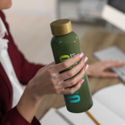 branded Eden Aluminium Bottle Bamboo Lid 600ml, from our range of promotional Drink Bottles - Metal