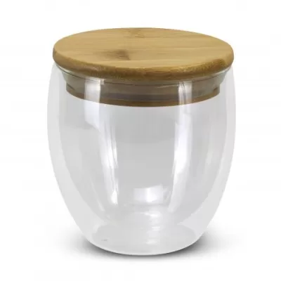 branded NATURA Azzurra Glass Cup - 250ml, from our range of promotional Reusable Coffee Cups - Glass