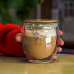 branded NATURA Azzurra Glass Cup - 250ml, from our range of promotional Reusable Coffee Cups - Glass