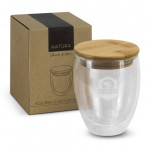 branded NATURA Azzurra Glass Cup - 350ml, from our range of promotional Reusable Coffee Cups - Glass
