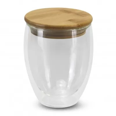 branded NATURA Azzurra Glass Cup - 350ml, from our range of promotional Reusable Coffee Cups - Glass