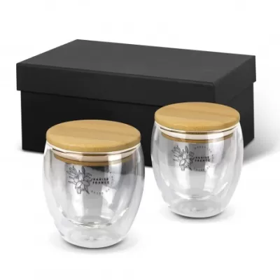 branded Azzurra Glass Set - 250ml, from our range of promotional Reusable Coffee Cups - Glass