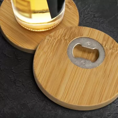 branded Bamboo Bottle Opener Coaster Set of 2 - Round, from our range of promotional Coasters