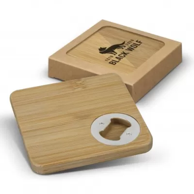 branded Bamboo Bottle Opener Coaster Set of 2 - Square, from our range of promotional Coasters