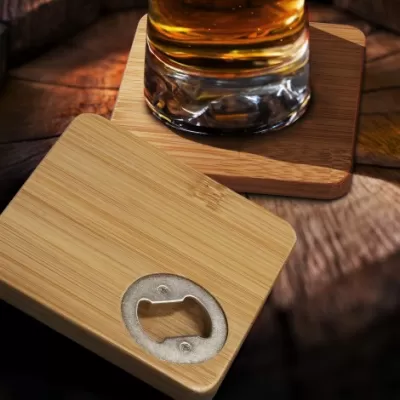 branded Bamboo Bottle Opener Coaster Set of 2 - Square, from our range of promotional Coasters