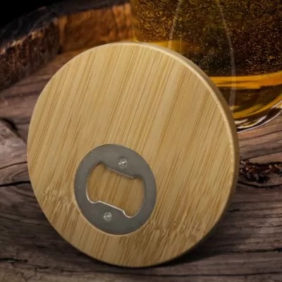 branded Bamboo Bottle Opener Coaster - Round, from our range of promotional Coasters