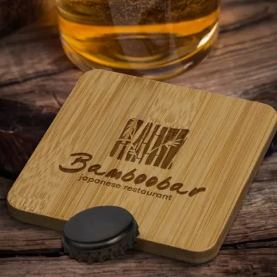 branded Bamboo Bottle Opener Coaster - Square, from our range of promotional Coasters