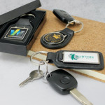 branded Rectangle Baron Leather Key Ring, from our range of promotional Metal Keyrings