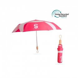 branded Custom Made RPET Lightweight Umbrella with Wooden Handle, from our range of promotional Custom Made Umbrellas