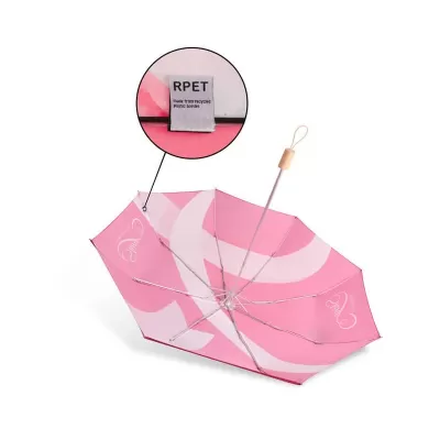 branded Custom Made RPET Lightweight Umbrella with Wooden Handle, from our range of promotional Custom Made Umbrellas