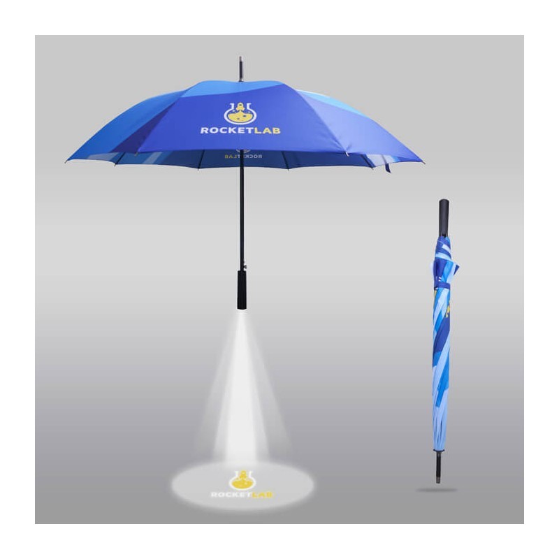 branded Deluxe Eight-Panel Umbrella with Projector Lamp(27), from our range of promotional Custom Made Umbrellas