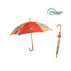 branded RPET Wooden Umbrella with Curved Handle, from our range of promotional Custom Made Umbrellas