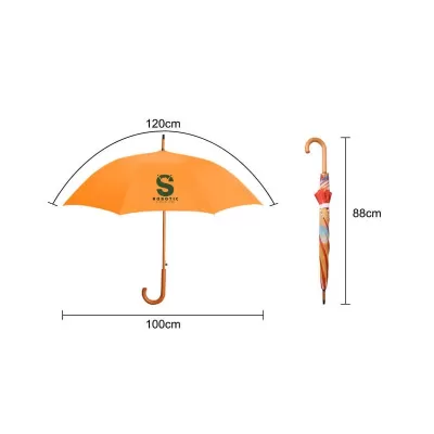 branded RPET Wooden Umbrella with Curved Handle, from our range of promotional Custom Made Umbrellas