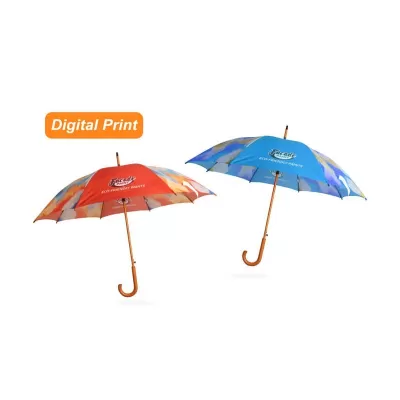 branded RPET Wooden Umbrella with Curved Handle, from our range of promotional Custom Made Umbrellas