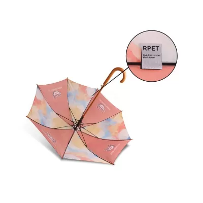 branded RPET Wooden Umbrella with Curved Handle, from our range of promotional Custom Made Umbrellas