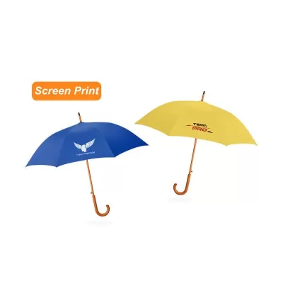 branded RPET Wooden Umbrella with Curved Handle, from our range of promotional Custom Made Umbrellas