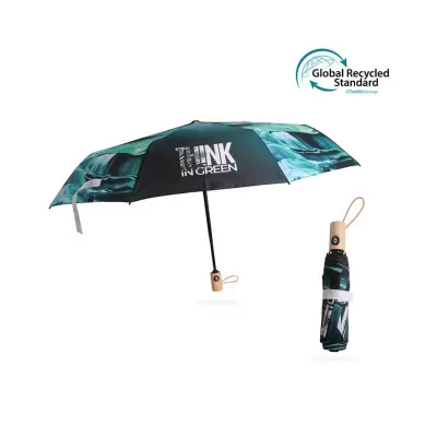 branded Triple folding RPET umbrella - auto open and close, from our range of promotional Custom Made Umbrellas