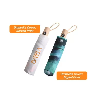 branded Triple folding RPET umbrella - auto open and close, from our range of promotional Custom Made Umbrellas