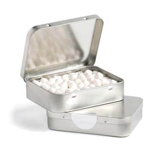 branded 65g Chewy Mints Packed in Rectangle Hinge Tins, from our range of promotional Branded Mints