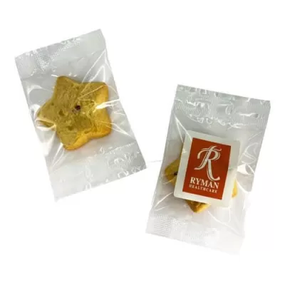 branded 16g Shortbread Star Cookie Packed in Cello Bags, from our range of promotional Biscuits & Cookies
