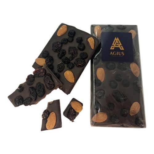 branded 100g Premium Dark Chocolate Almond Bar Packed in Cello Bags, from our range of promotional Chocolate Bars & Boxes