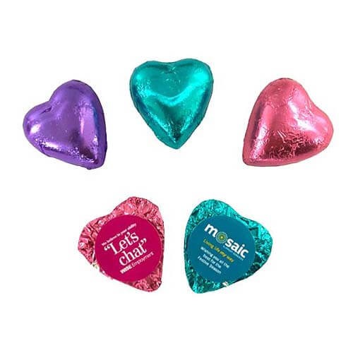 branded 7g Chocolate Heart Wrapped Packed in Foil - Australian made, from our range of promotional Branded Chocolates