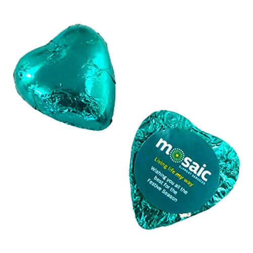 branded 7g Chocolate Heart Wrapped Packed in Foil - Australian made, from our range of promotional Branded Chocolates