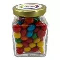 branded 100g Chewy Fruits Packed in Small Glass Square Jars, from our range of promotional Lollies &amp; Sweets