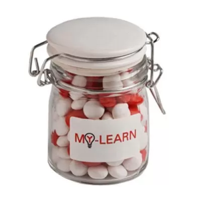 branded 160g Chewy Fruits Packed in Glass Clip Lock Jars, from our range of promotional Lollies & Sweets