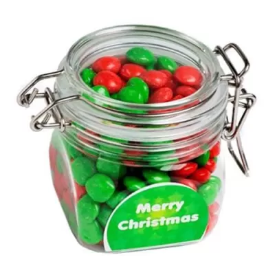 branded 130g Christmas Chewy Fruits Packed in Glass Clip Lock Jars, from our range of promotional Lollies & Sweets