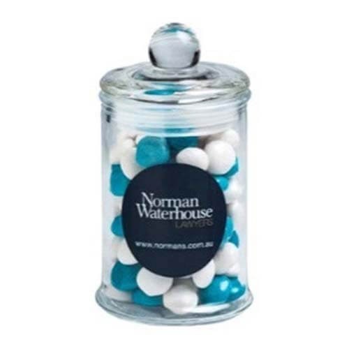 branded 115g Chewy Fruits Packed in Small Apothecary Jars, from our range of promotional Lollies & Sweets