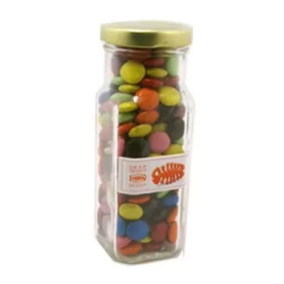 branded 220g Chocolate Beans Packed in Tall Glass Jars, from our range of promotional Branded Chocolates