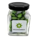 branded 100g Chocolate Beans Packed in Small Glass Square Jars, from our range of promotional Branded Chocolates
