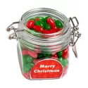 branded 130g Christmas Jelly Beans Packed in Glass Clip Lock Jars, from our range of promotional Promotional Jelly Beans