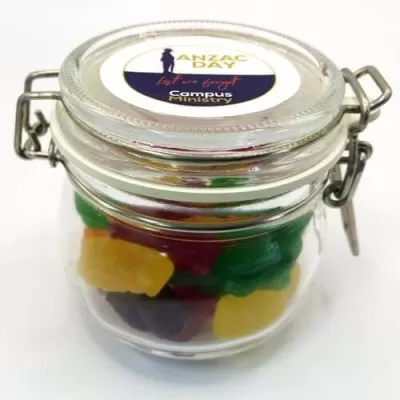 branded 120g Jelly Bean Babies Packed in Small Clip Lock Jars, from our range of promotional Promotional Jelly Beans