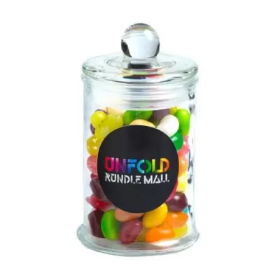 branded 115g Jelly Belly, Jelly Beans Packed in Small Apothecary Jars, from our range of promotional Promotional Jelly Beans